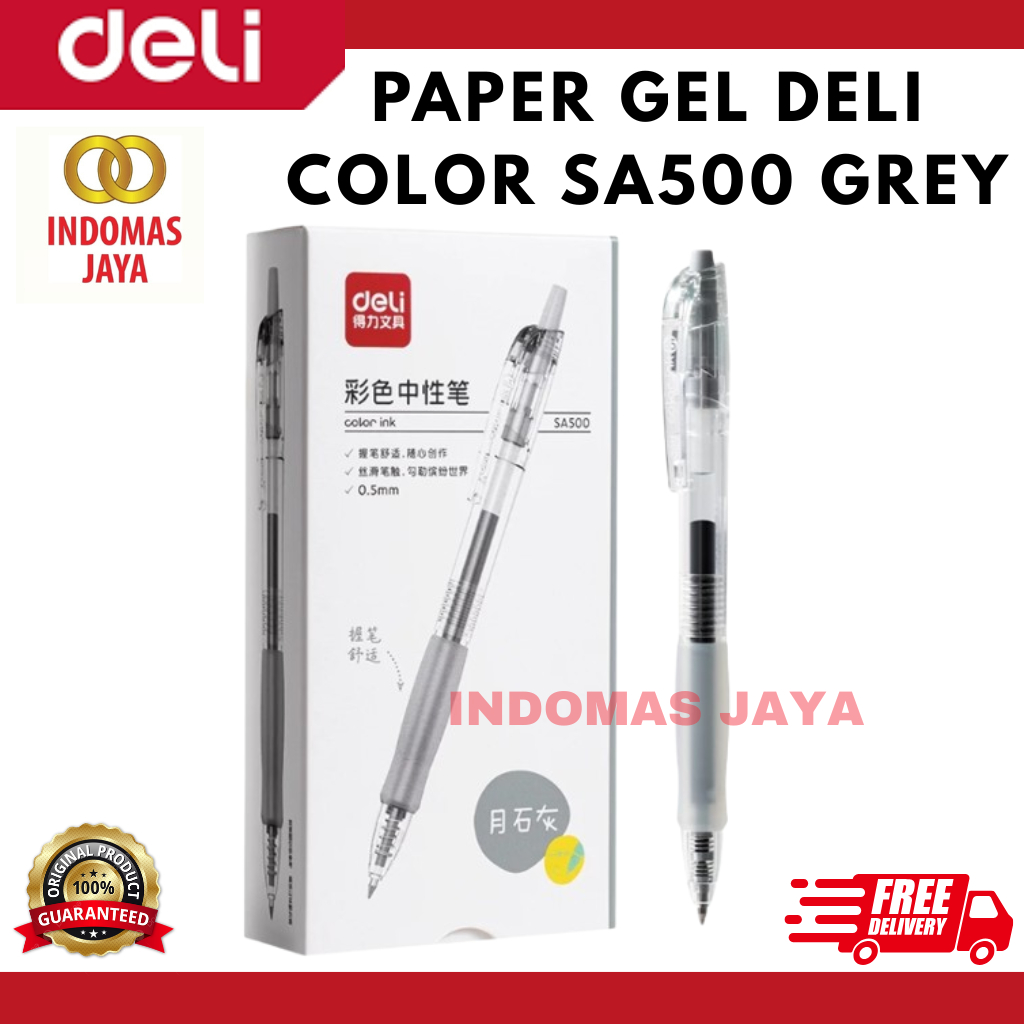 

Deli Pulpen Gel Warna Grey Color Gel Pen 0.5 mm Pulpen Warna Grey SA500