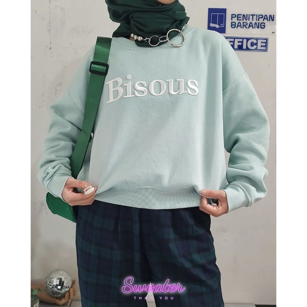 Crop Top Sweater Crewneck Mint Green H&*