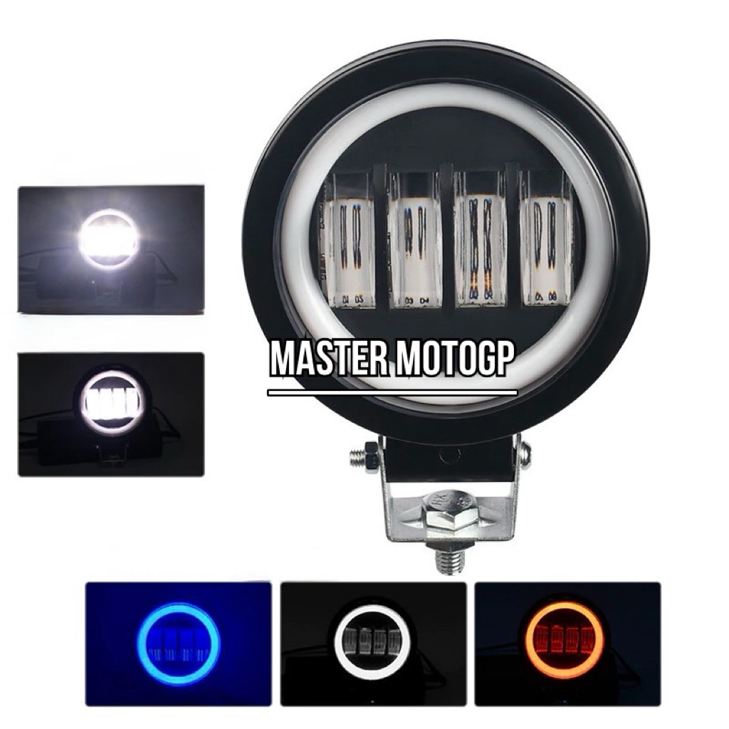 lampu sorot Motor LED bulat 4 Lensa Berkedip Angel eyes inch 30 watt Lampu tembak 4 mata malaikat 12
