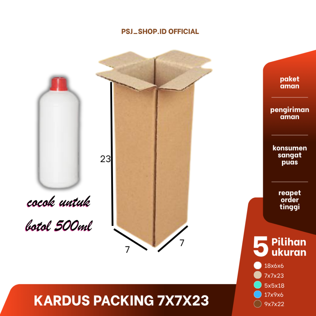 

Kardus Box Packing Ukuran 7x7x23 / Kardus Botol 500ml