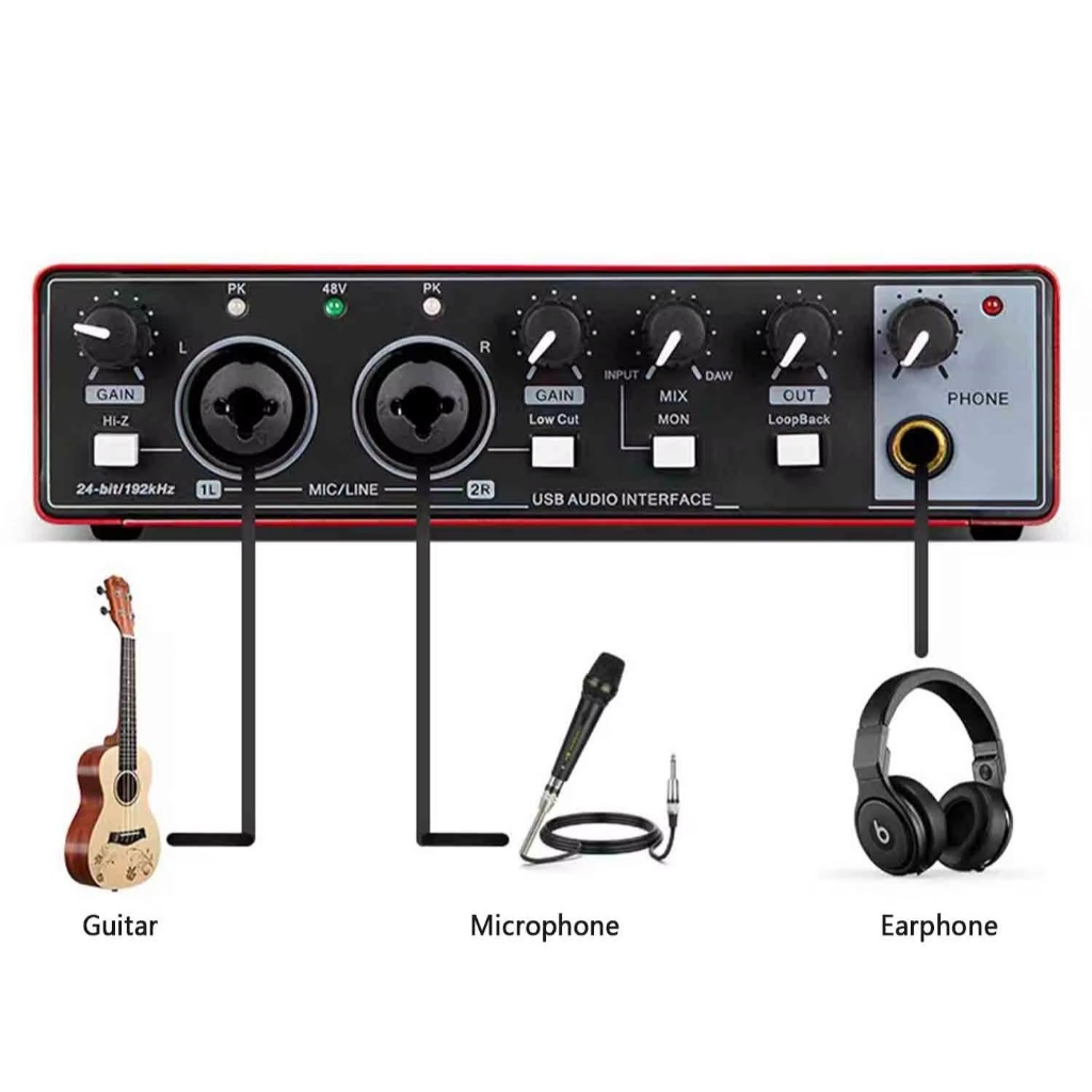 USB Soundcard Recording 2 Channel 24bit 192KHz Studio Gitar Vocal Vokal Mic Condenser Musik Audio XL
