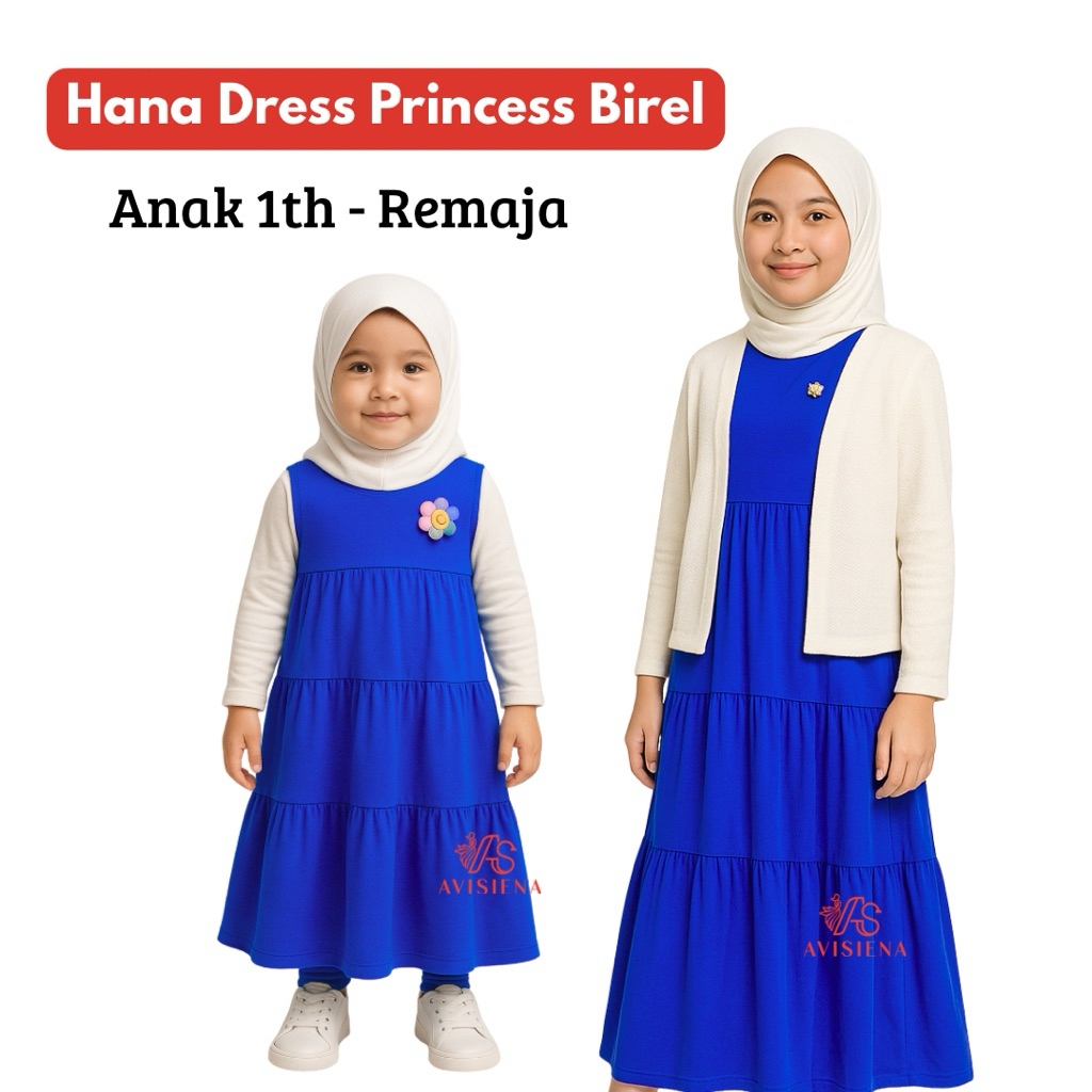 AVISIENA INNER REMPEL DRESS ANAK TANPA LENGAN JERSEY WARNA BIREL BIRU ELEKTRIK GAMIS KUTUNG