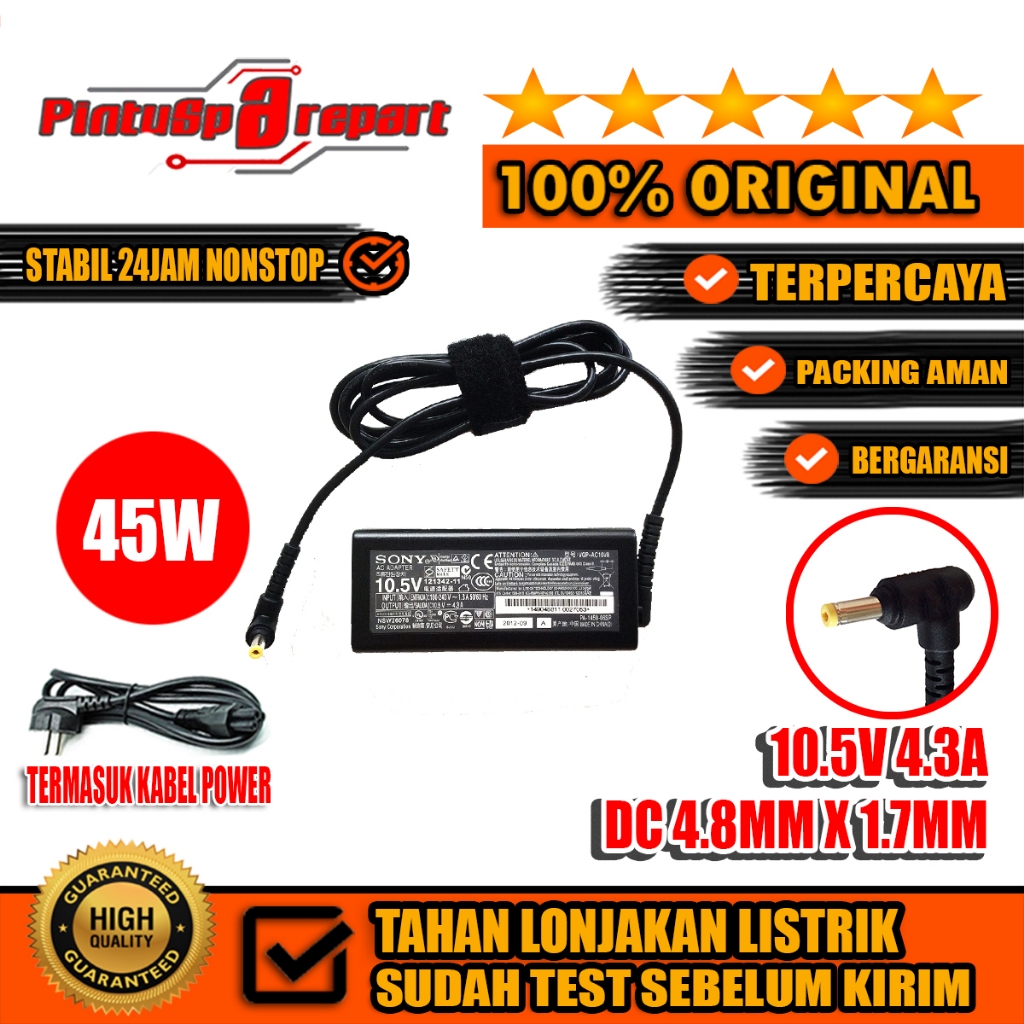(Genuine 10.5V 4.3A 45W DC4.8*1.7) ORI NEW Charger Laptop Sony 11 13 10 SVP132A1CM SVP112A1CM SVP112