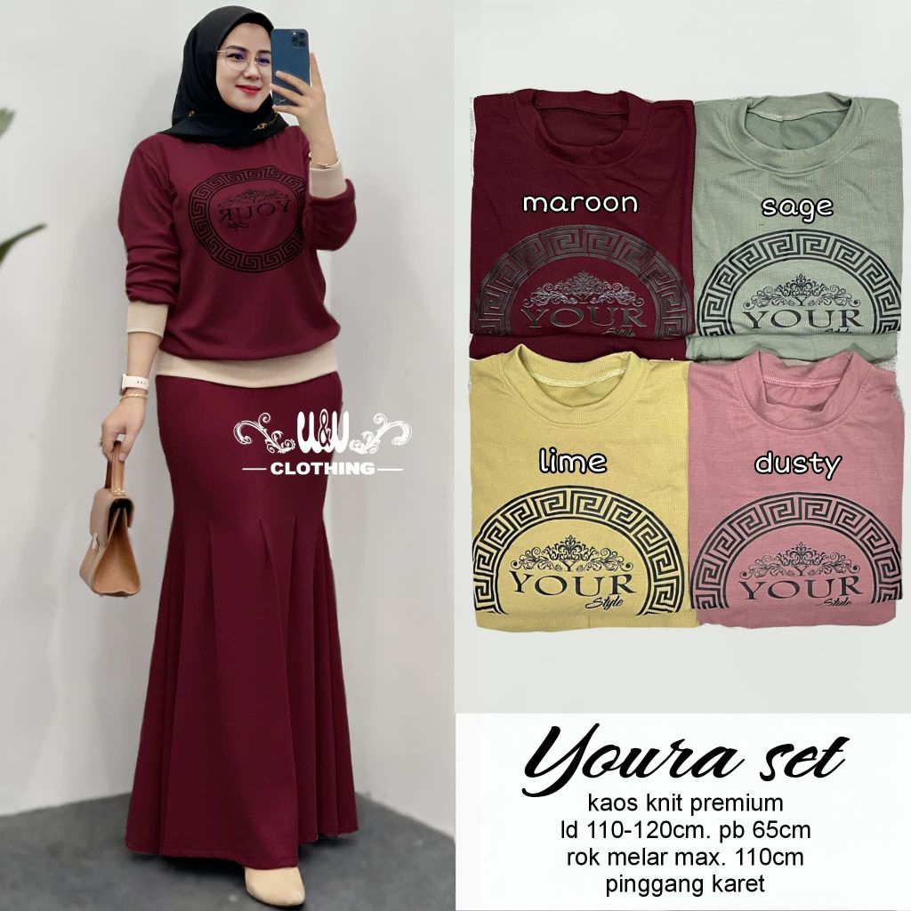 YOURA SET BY W&W • setelan rok duyung • LD110 • Set muslim wanita