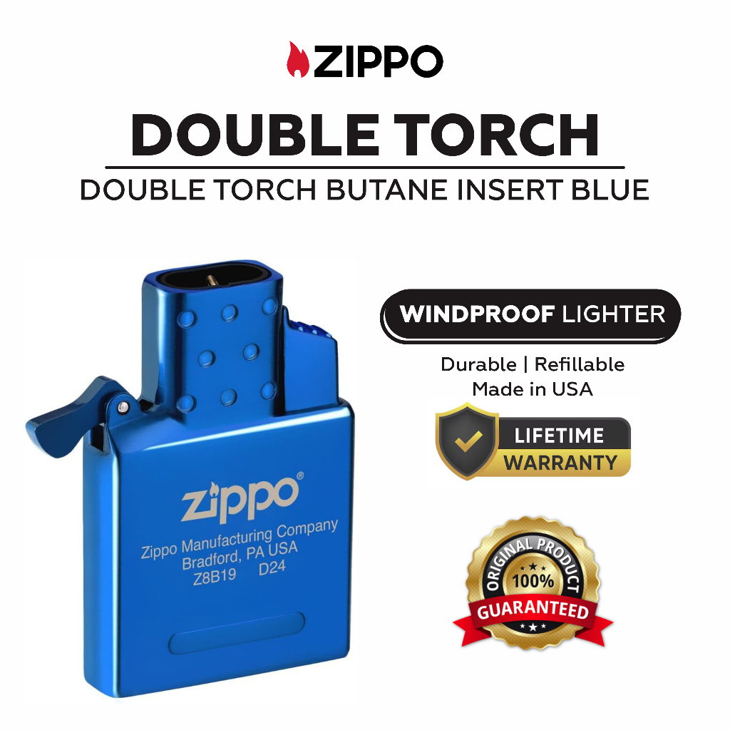 Zippo Double Torch Butane Lighter Insert High Polish Blue Original USA