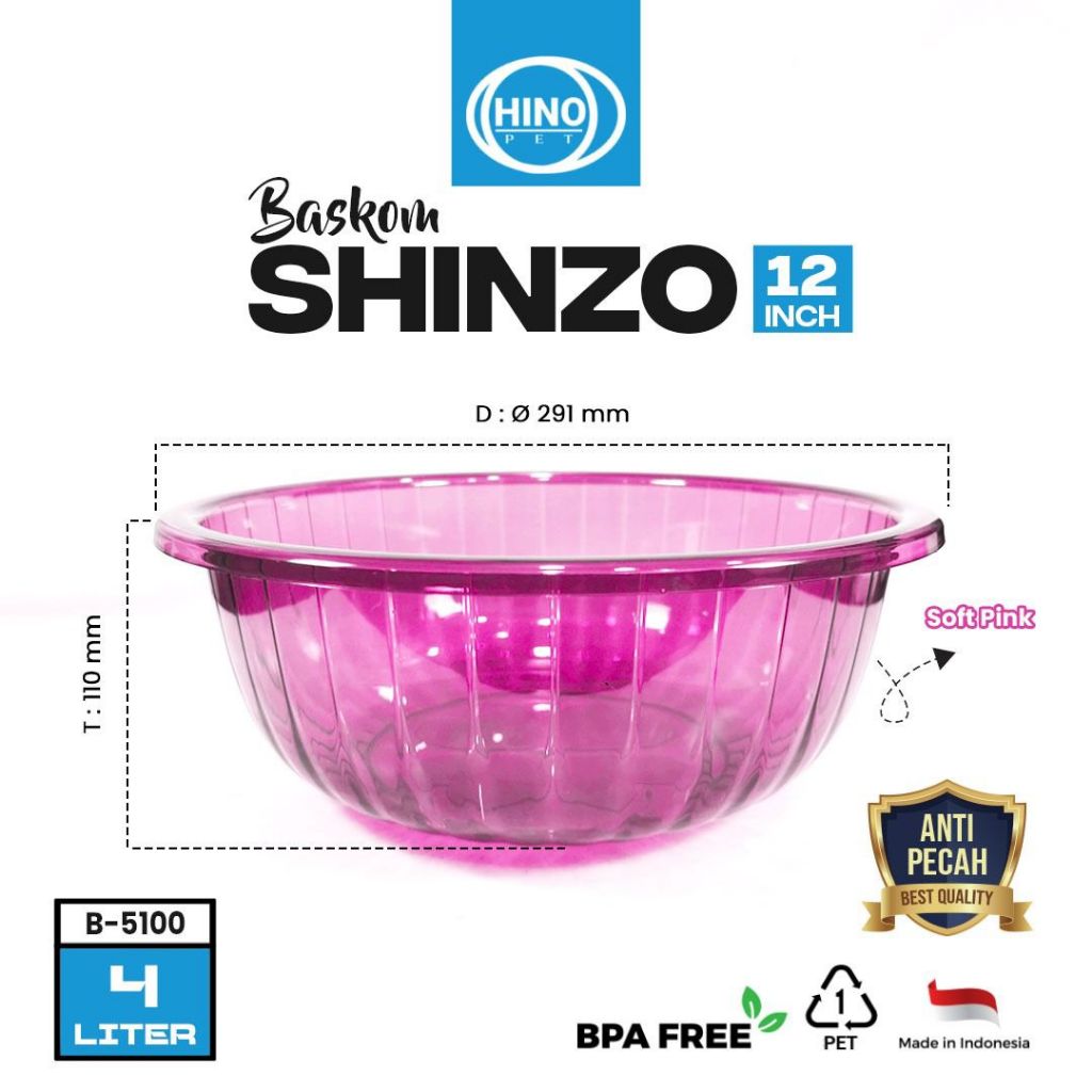 3 Pcs Shinzo - Baskom Crystal Jepang 4 Liter bening transparan - Pet Plastik Anti pecah Food grade B