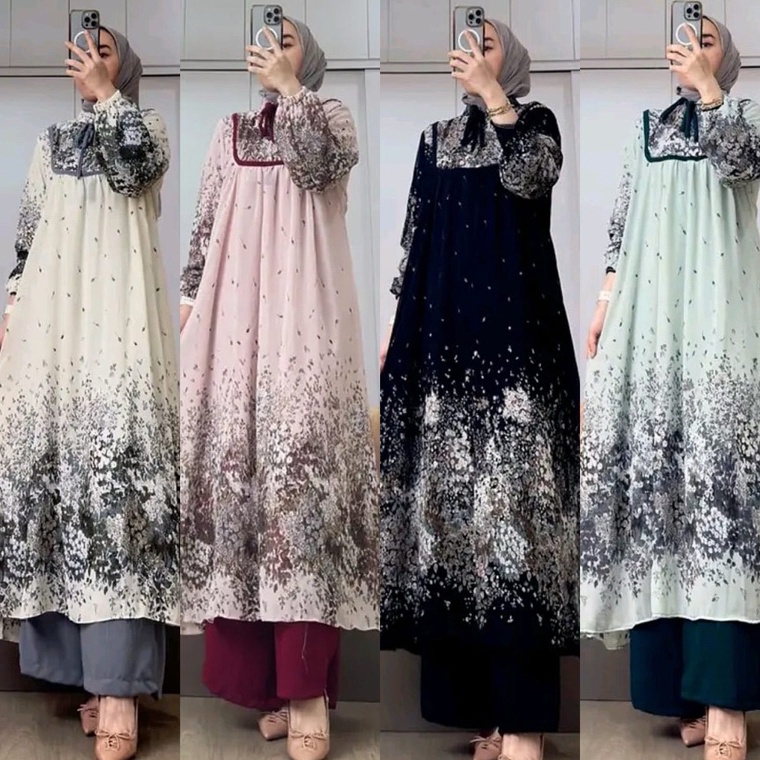 KODE X97T Shakila Set Tunik Bahan Ceruty Mix Crinkle Busui