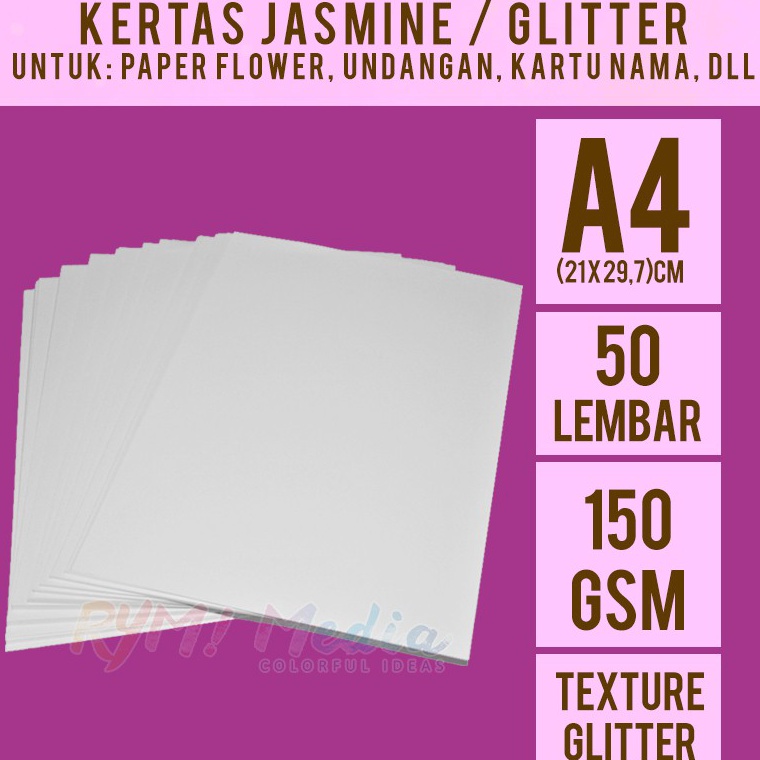 

Jasmine Glitter 15 Gsm A4 isi 5 Lembar Kertas Jasmine Glitter Putih A4 15 Gram Kertas Blangko Undangan Karton Ijasah Sertifikat Flower Ukuran A4 KODE K4D8