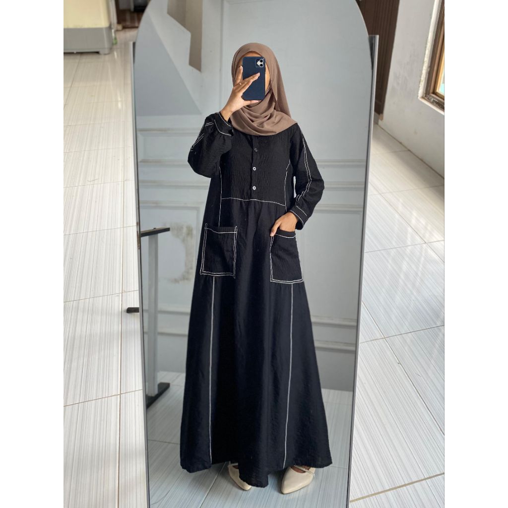 Tina Hijab - Gamis NAZWA Dress Simple Casual Gamis Linen Wanita