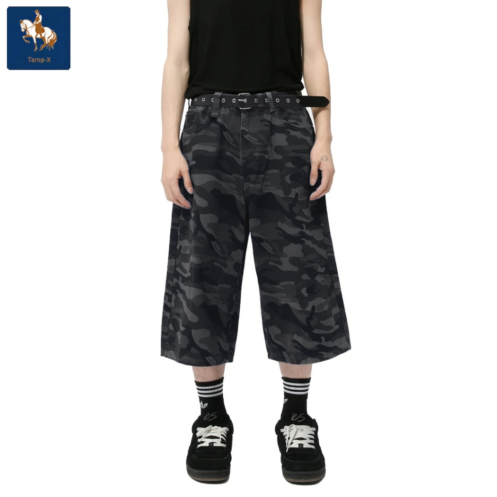 Tamp-X Oversize Kulot Celana Pendek Pria Casual Distro Jeans Celana Pendek 7/8 Baggy Korean Style Lo