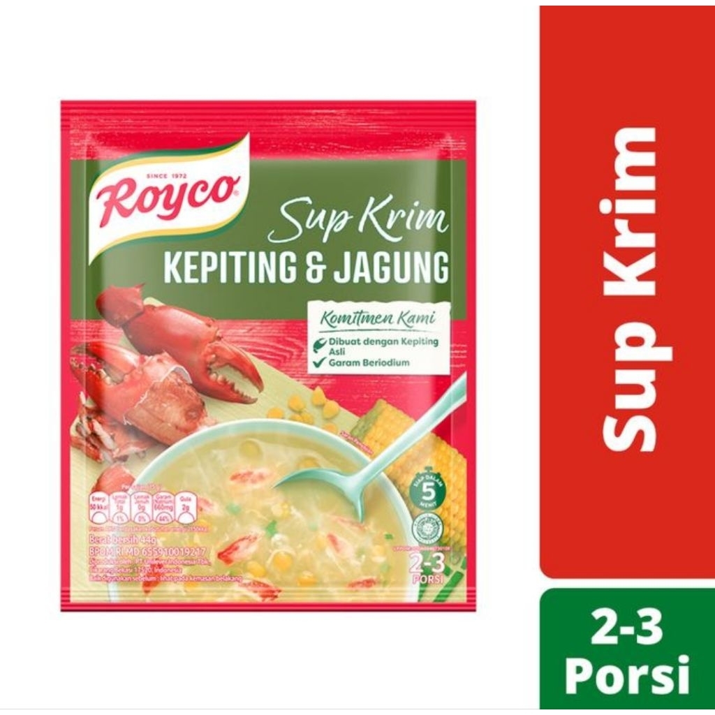 

Royco sup krim kepiting dan jagung siap saji 44 gram harga per 1 sac