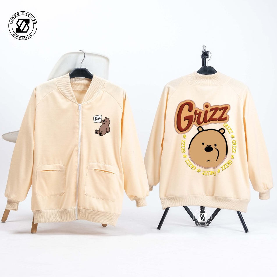 SS - GRIZZ BEAR Jacket Varsity Baseball Wanita Dan Pria Korean Style Bomber Lucu Baju Atasan Outwear