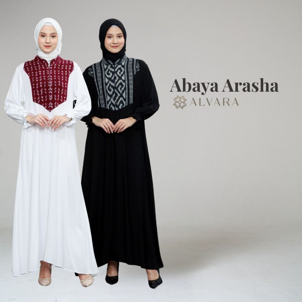 ALVARA Arasha Abaya Hitam Mewah Elegan Gamis Putih Motif Batik Baju Kondangan Terbaru Big Size Jumbo