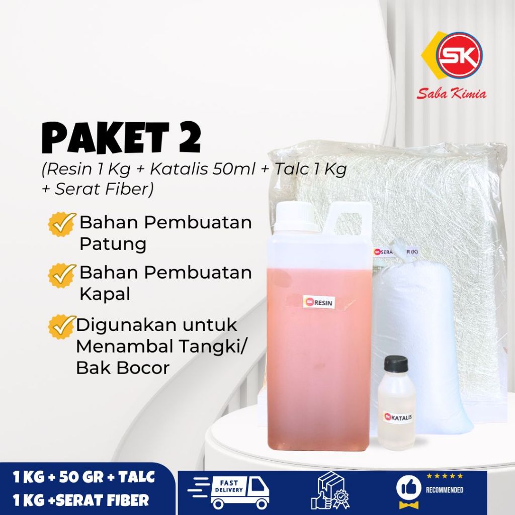 Resin 1 Kg + Katalis 50 Grm + Talc 1 Kg + Serat FIber / Met PAKET 2