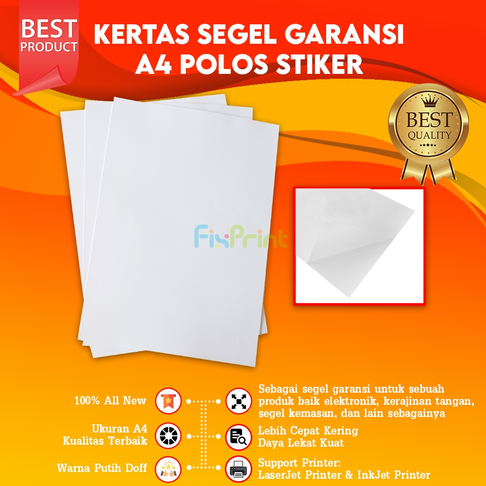 

Kertas Stiker Segel Garansi A4 Pecah Telur Warranty Paper Sticker Polos Lembaran A4 Premium Quality