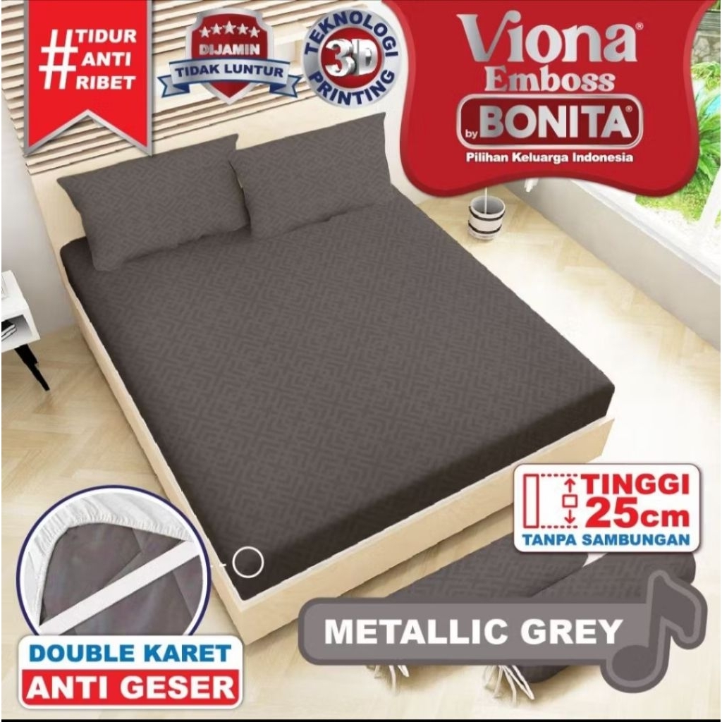 Sprei bonita viona embos polos double karet anti slip ukuran 180x200x25
