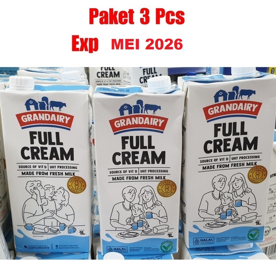 

PAKET 3 PCS Susu UHT Milk Grandairy Full Cream 1 Liter
