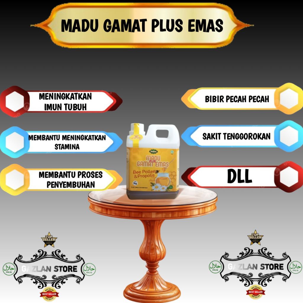 

Madu Plus Gamat Emas Bee Pollen Dan Propolis / Madu Super Kalimantan Madu Gamat Emas 1Kg
