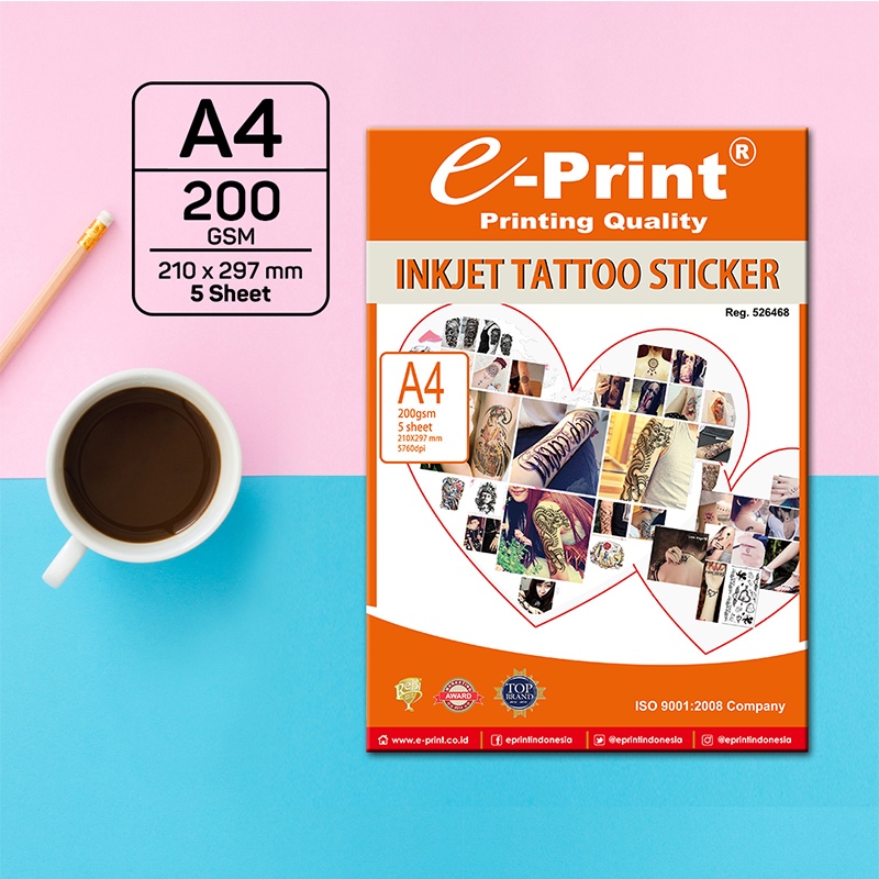 

e-Print Kertas Stiker Tatto Temporary Inkjet Paper A4 200gsm 5lembar