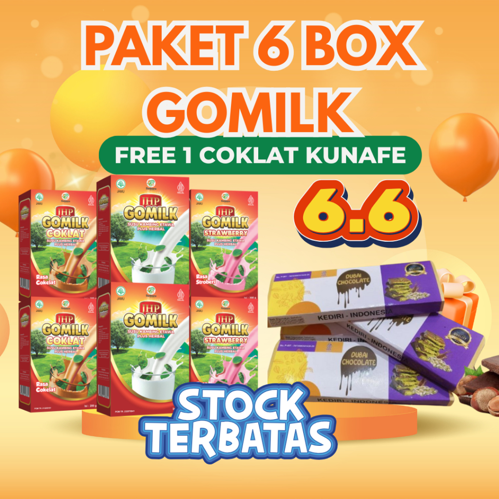 

Paket 6 BOX GOMILK FREE COKLAT DUBAI