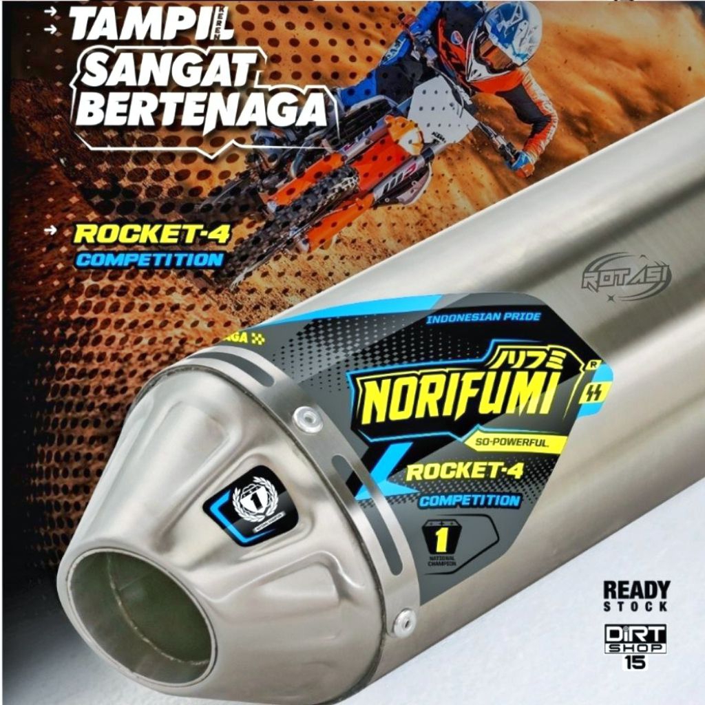 Knalpot Norifumi Rocket 4 Kompetisi Full Stainless Standard dan Bore Up PNP KLX 140 150/CRF 150L/DTR