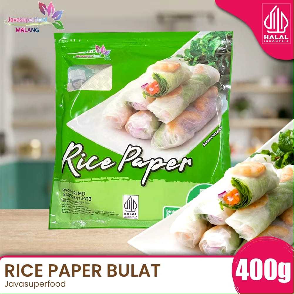 

Java rice papper 400gr/40 lembar kotak/ bulat/kulit lumpia banhtrang/Ricepapper vietnam