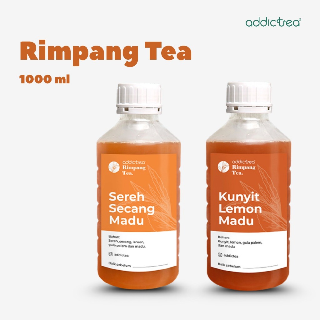 

Addictea Jamu Rimpang Minuman Botol ( Sereh, secang, rosella, kunyit, lemon) 1 Liter-240 ml