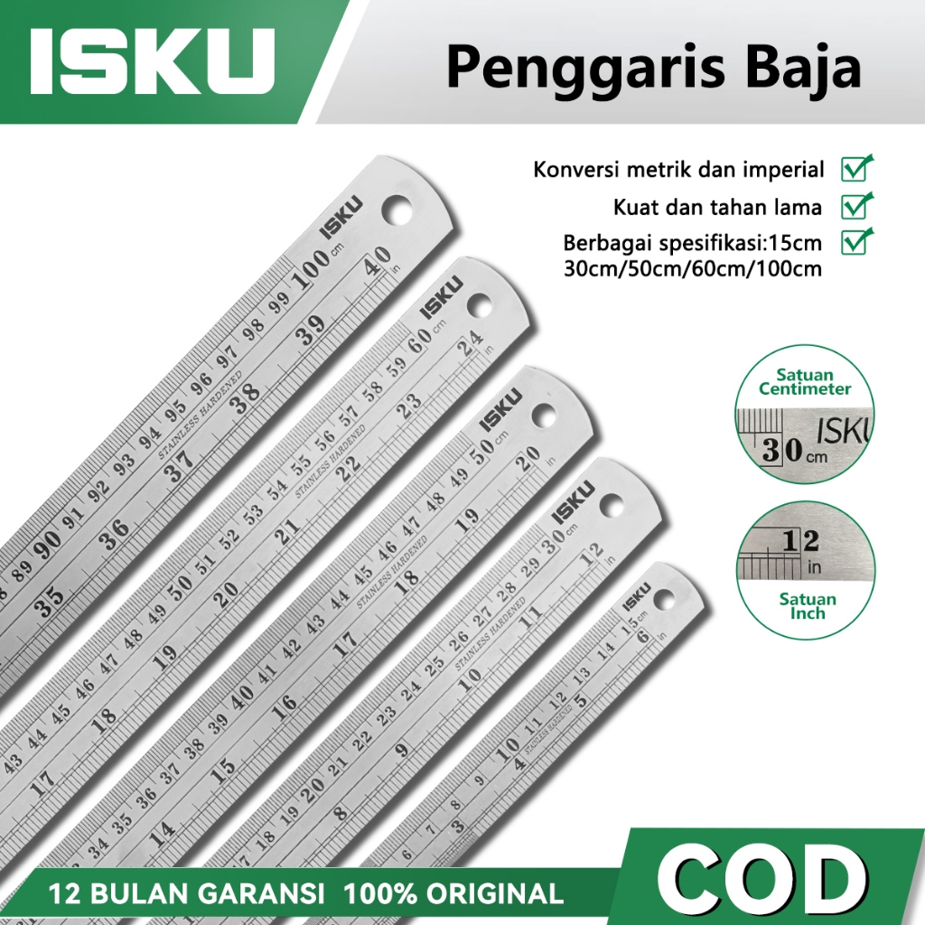

ISKU Stainless Steel Ruler Penggaris Besi Ruler MultifungsiPenggaris Baja Berkualitas Tinggi