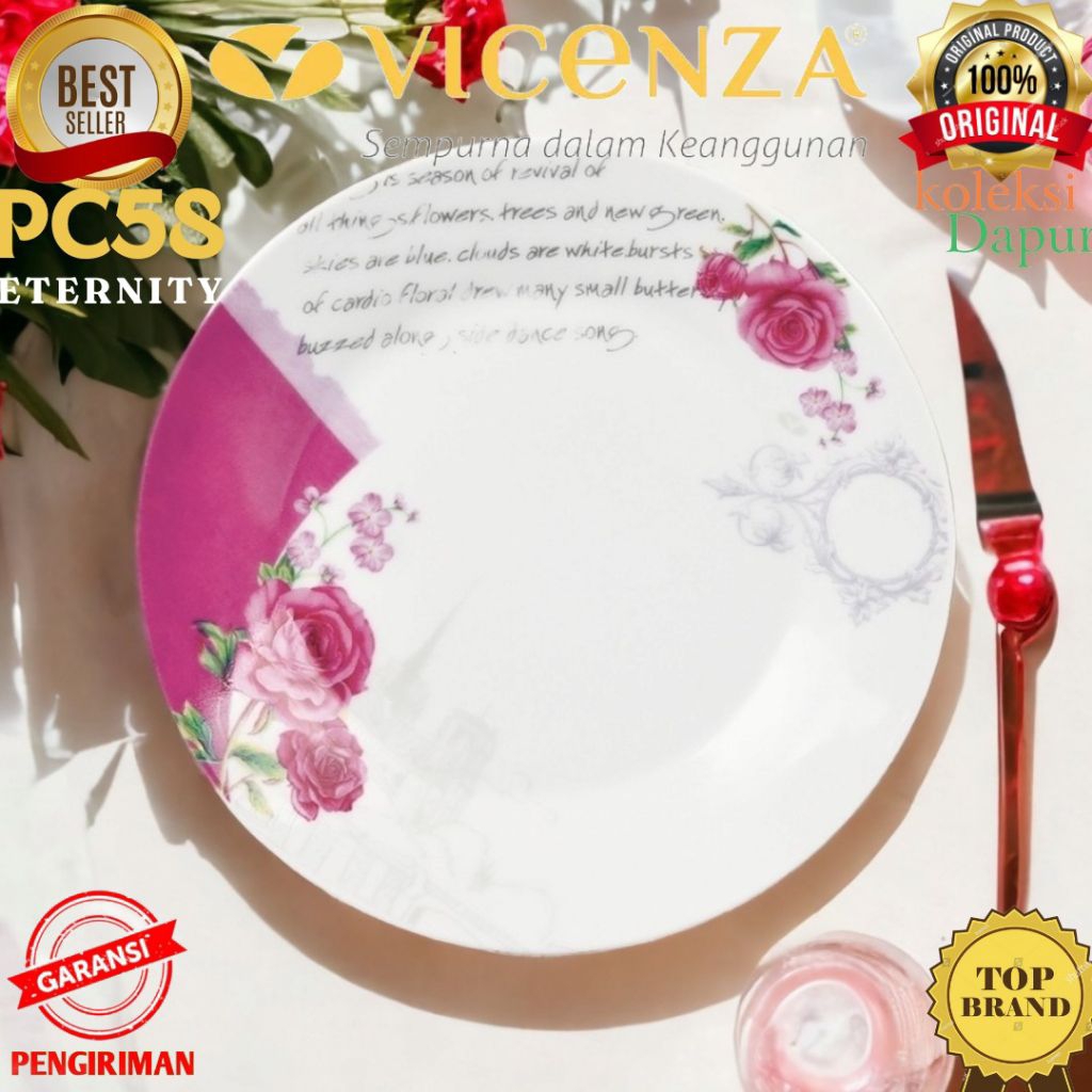PIRING KECIL VICENZA PC58 ETERNITY 6 buah Piring Camilan 17.5cm berbahan porselen, cocok sebagai pir