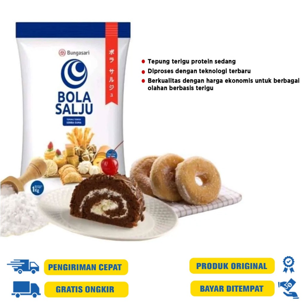

Tepung terigu bola salju 1 K.G - bungasari serbaguna flour protein sedang