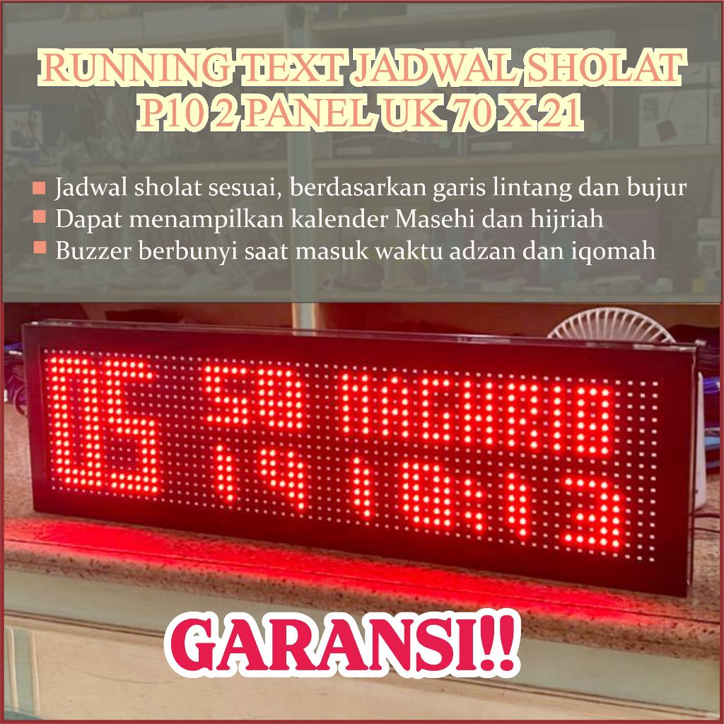 Running Text  Jadwal Sholat Masjid, Tulisan Berjalan LED Display Merah ukuran 70 x 21