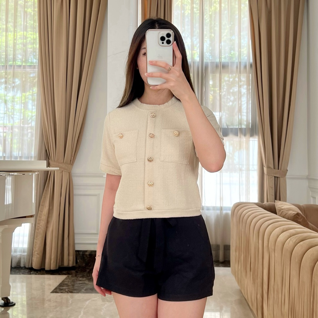 [ELLERY] Ruby Top / Atasan Bahan Tweet Tebal Halus / Blouse Wanita