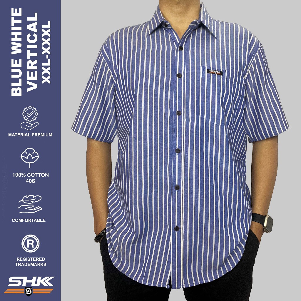SHK Kemeja STRIPE OVERSIZE Series Cowok Cewek katun Twill Baju lengan pendek Motif Salur garis