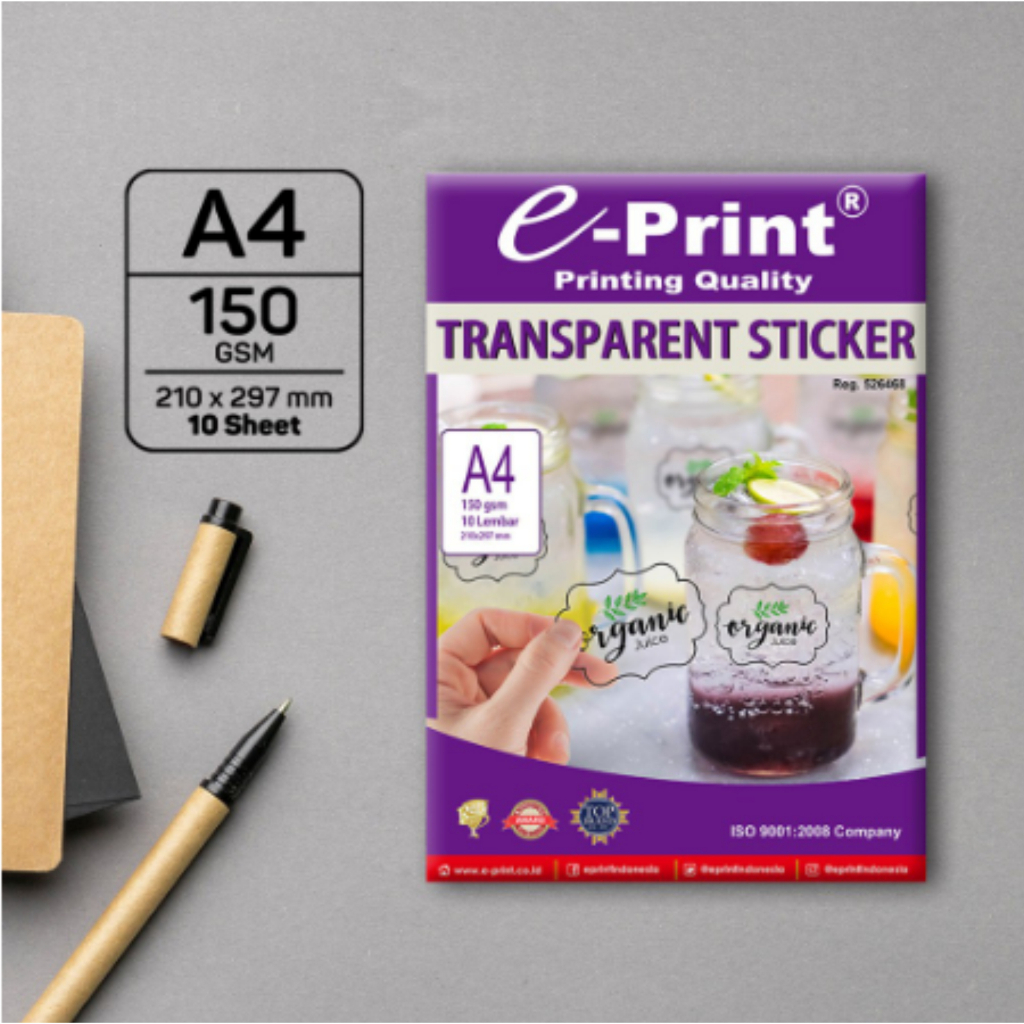 

e-Print Kertas Stiker Transparan NON WATERPROOF Ukuran A4 150gsm 10lembar