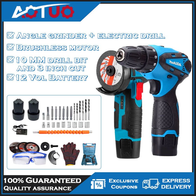 MT Gerinda Sudut Mini dan Bor Tanpa Kabel Gerinda Sudut Genggam, Bor Baterai Lithium 12V