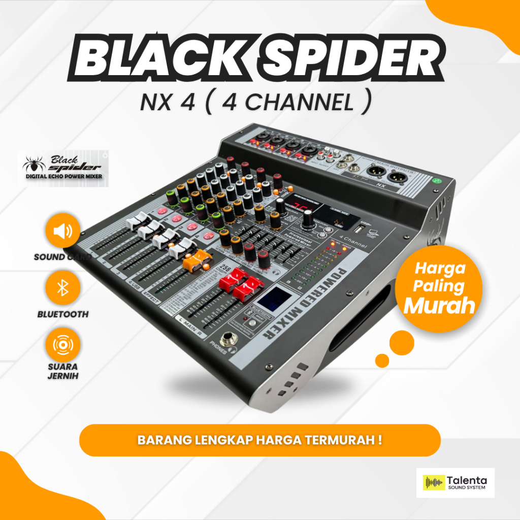 Black Spider NX4 (4 Channel) Mixer Digital ECHO Power Mixer 4 Channel Murah Original