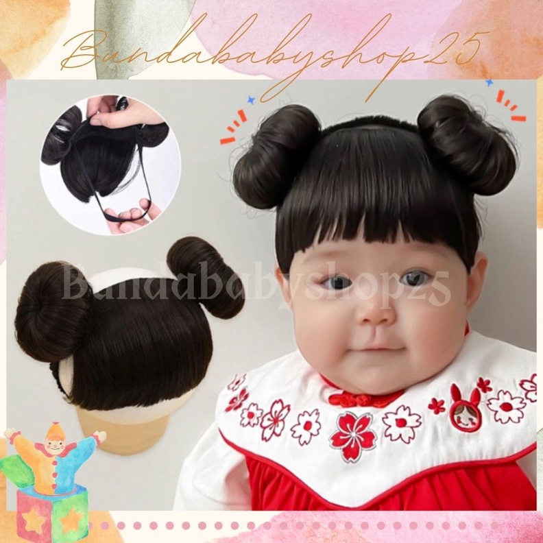 KODE T92E Wig Rambut Bayi Rambut Palsu Model Kepang Dengan Poni Untuk Bayi  Rambut Palsu Bayi Kepang