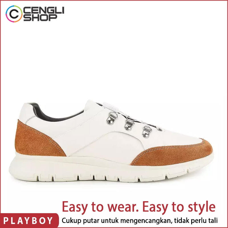 SEPATU PLAYBOY SNEAKER SLIP ON KASUAL PRIA ORIGINAL CASUAL KETS KULIT ASLI PUTIH PLG8
