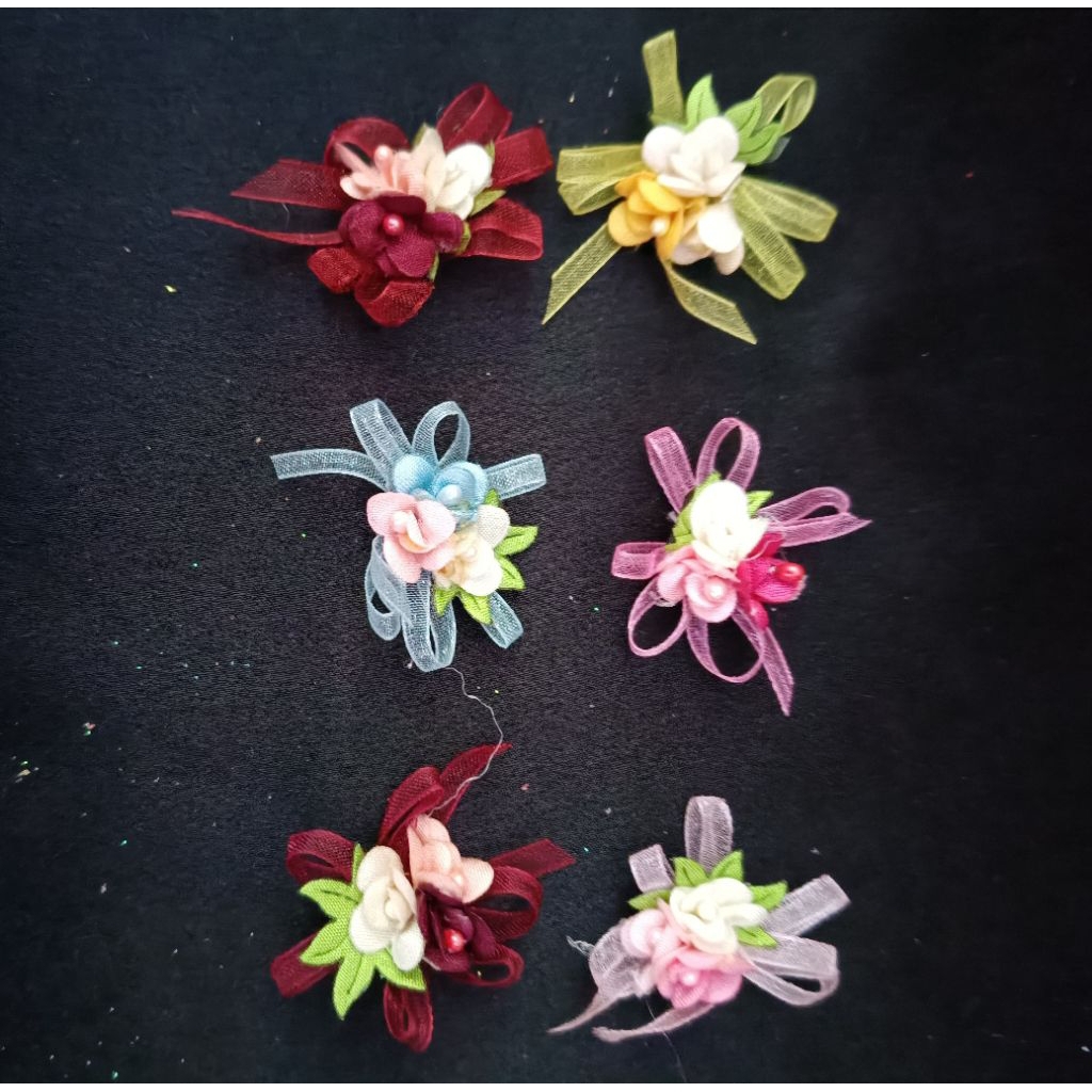 Aplikasi bunga pita organdi kecil 3R hiasan souvenir (12 pcs)