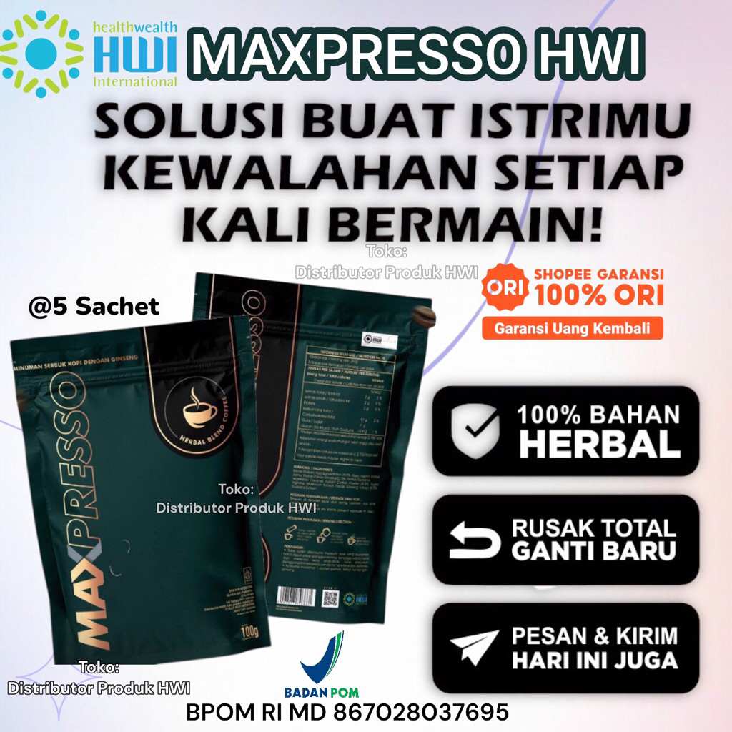 

Maxpresso Coffee Ginseng HWI Original 100% 5 sachet - Kopi Maxpresso HWI Ginseng Stamina Herbal Paling Ampuh