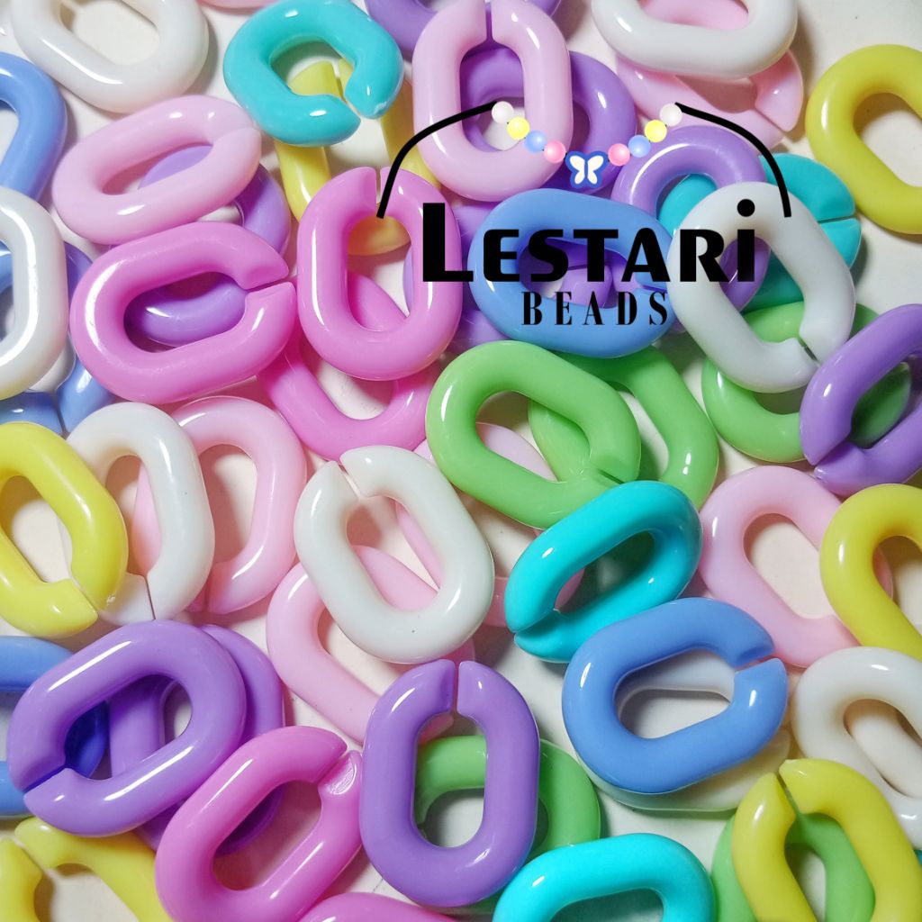 (36 gr | 28 Pcs) Manik Mote Rantai Plastik | Manik Mote Rantai Oval | Acrylic Chain
