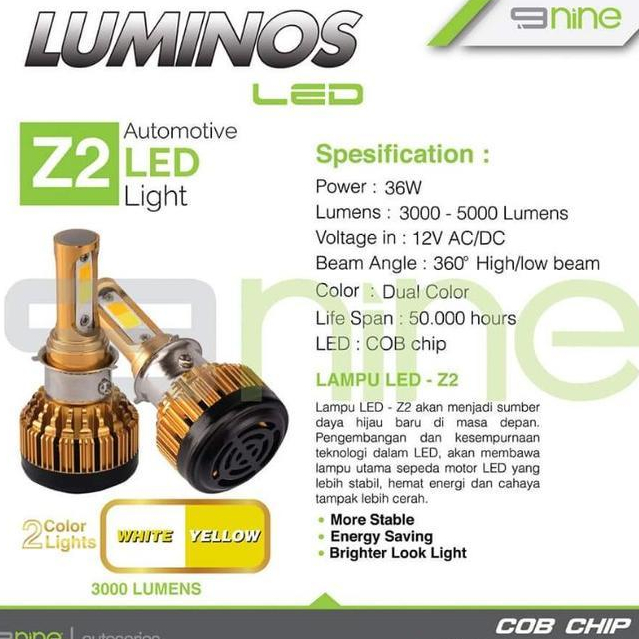 LAMPU LED MOTOR LUMINOS Z2 3 SISI 2 WARNA WHITE YELLOW