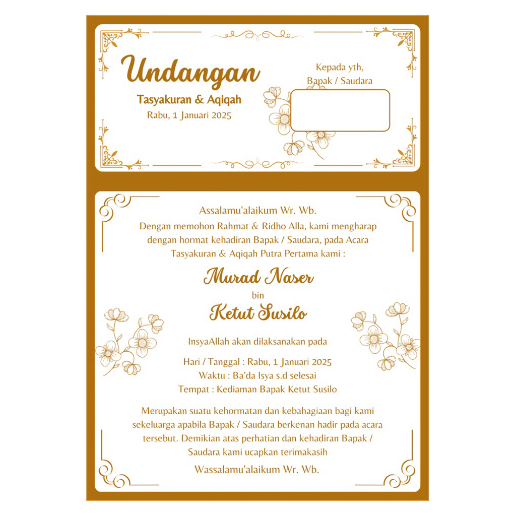 UNDANGAN TAHLIL / TASYAKURAN, WARNA / HITAM PUTIH, CUSTOM