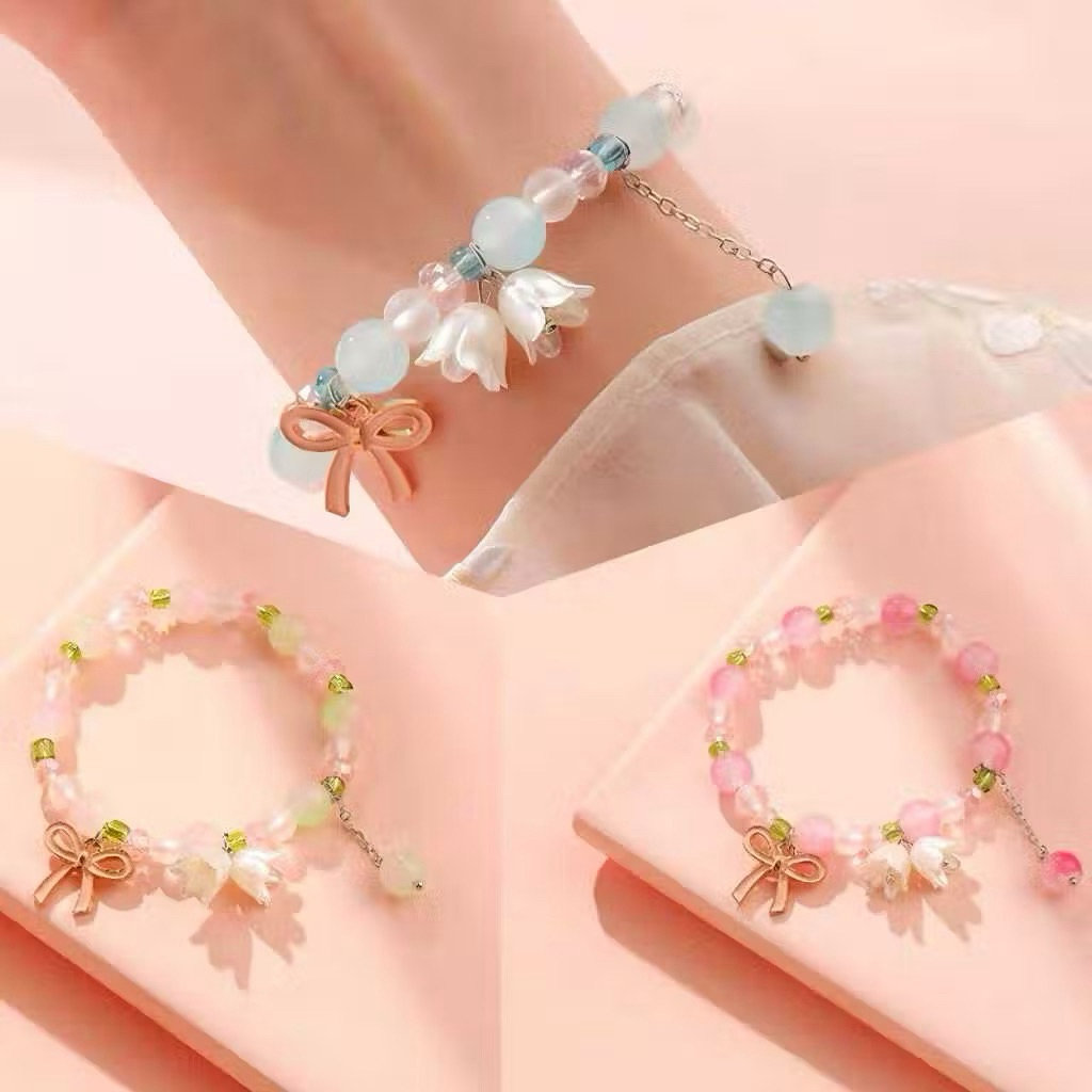 GELANG KRISTAL MANIK - MANIK FASHION WANITA BUNGA LONCENG PERHIASAN WANITA ASTER KECIL