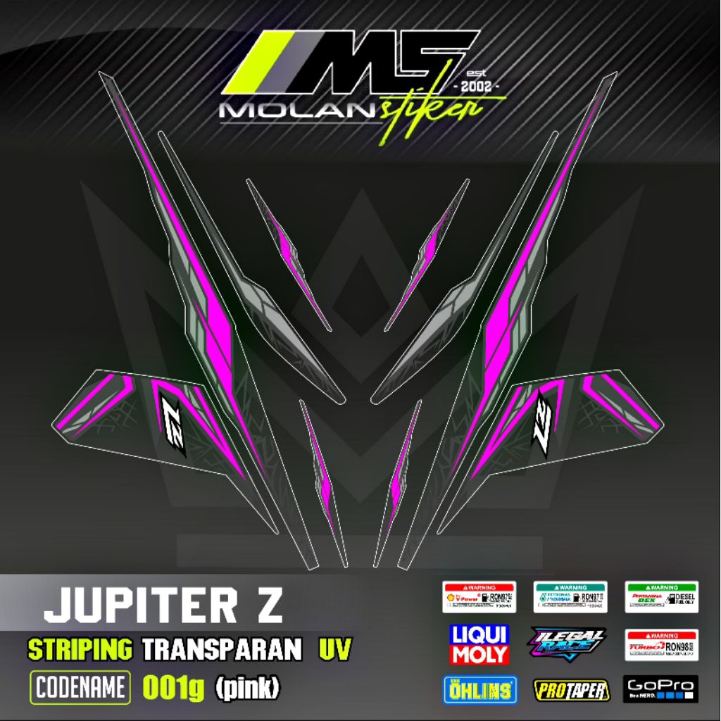 Decal Sticker Striping Variasi Transparan Uv Jupiter Z Burhan 2004-2009 Jupiter Lama 2001-2004 Yamah