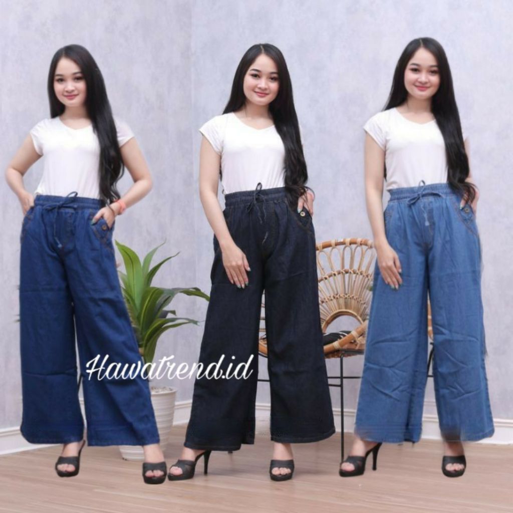 HIGHWAIST KULOT JEANS JUMBO TALI SERUT | KULOT LIPAT JEANS PINGANG FULL KARET/CELANA KULOT JEANS PIN