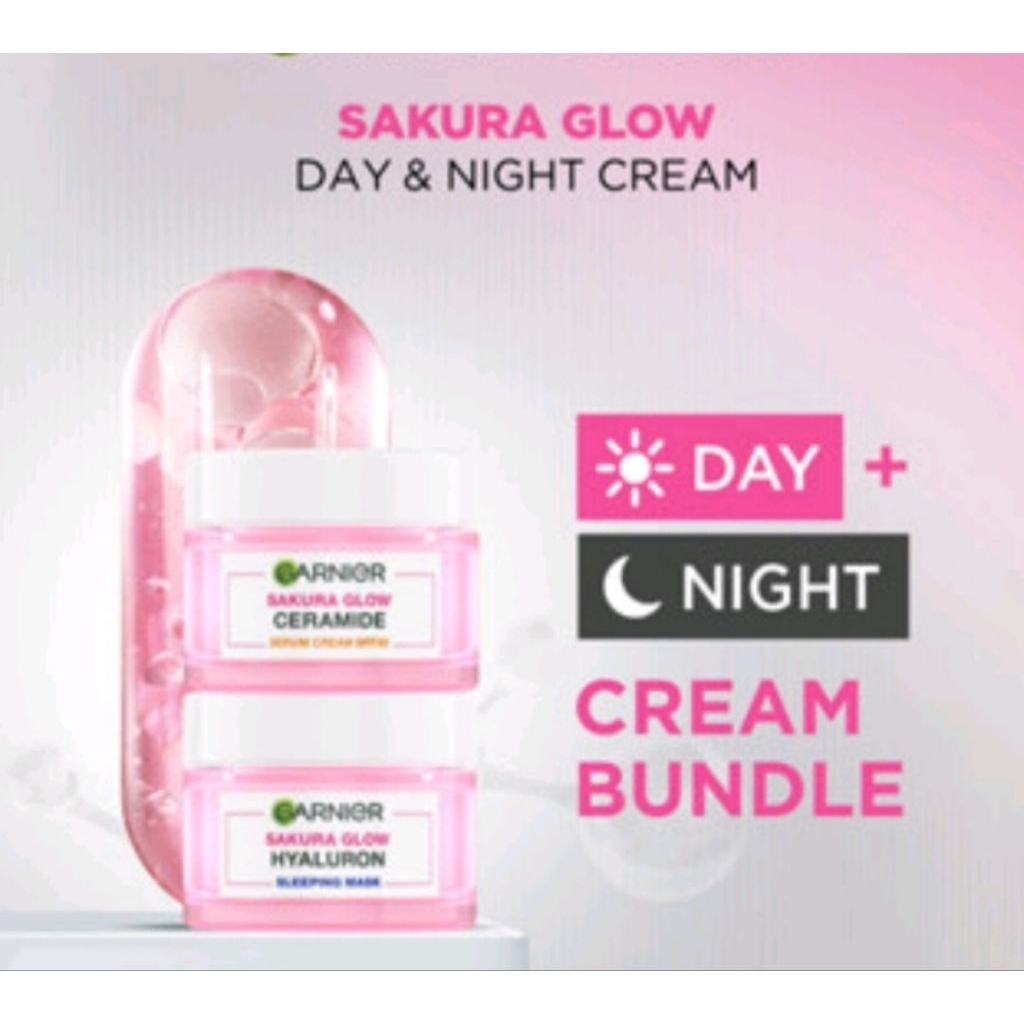 Garnier Sakura Glow Serum Cream Siang 50ml dan Malam 50ml PAKET CREAM SIANG MALAM