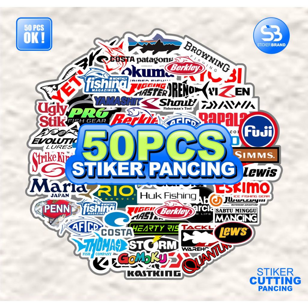 

Stiker Mancing Mania Brand, Sticker Pancing Merk brand terkenal cutting bahan bagus awet dan anti air
