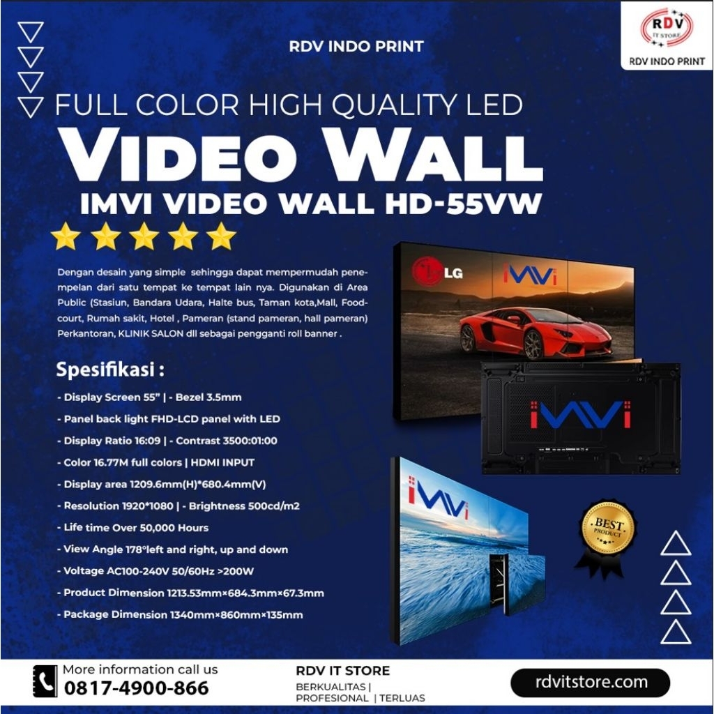 Commercial Display Video Wall 55 Inch RGB Full Color High Quality LED