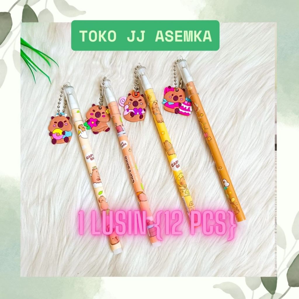 

12 PCS PULPEN GANTUNGAN CAPYBARA KARET GEPENG LUCU IMUT KARAKTER ALAT TULIS SEKOLAH MURAH COD